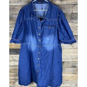 Shein Fit Womens Plus Sz 24/26 Short Sleeve Blue Denim Dress
